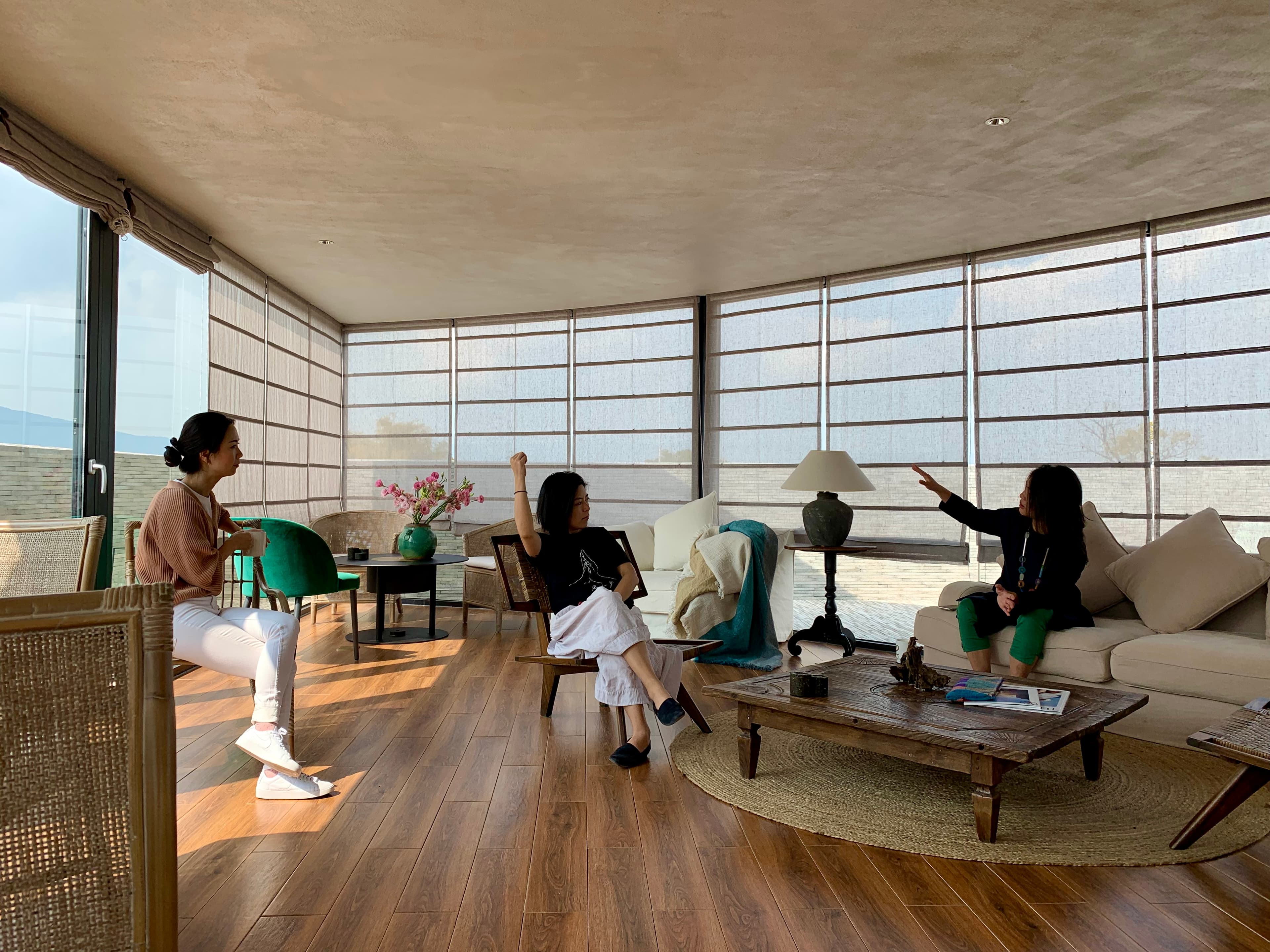 AD China photoshoot on set. Rosalind is pictured in the center